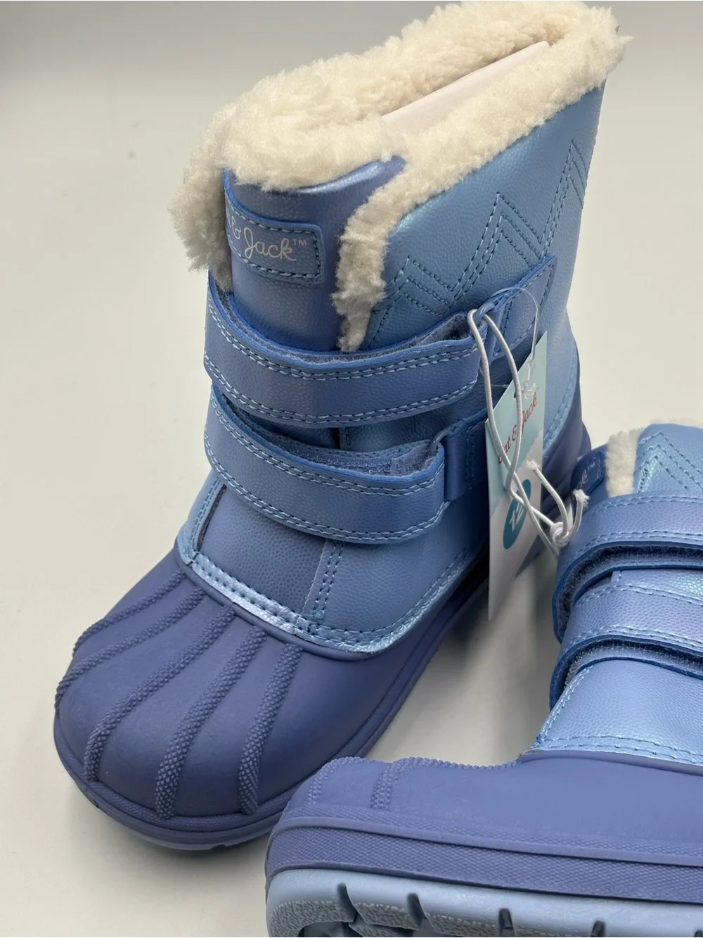 Cat & Jack Kids Winter Snow Boots Size 12 Iridescent Blue Faux Fur Lined Hook